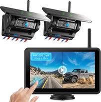 "eRapta" 2 magnetinės saulės atbulinės eigos kameros belaidės su 7 colių 1080P jutiklinio ekrano monitoriumi: 12000 mAh akumuliatorius, 1 minutės "pasidaryk pats" montavimas, IP69K vandeniui atsparios atbulinės eigos kameros nameliams ant ratų, karavanams