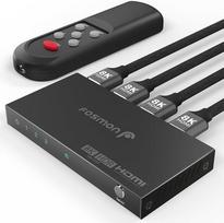 "Fosmon" 3 prievadų HDMI 8K jungiklis su nuotolinio valdymo pultu, 8K@60Hz 4K@120Hz HDR10+ HDCP 2.3 48Gb/s, HDMI 2.1 jungiklis 3x1 Splitter Hub, suderinamas su PS5, "Xbox X|S", "Apple TV", DVD, nešiojamuoju kompiuteriu, monitoriumi