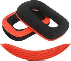 "Geekria" pakaitinės ausų pagalvėlės "Logitech G430 G930" ausinių pagalvėlės + pakaitinis ausinių lankelis / pagalvėlės pagalvėlės remonto dalys ( raudonai-juoda )