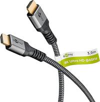 "goobay" Spartusis 2.1 HDMI kabelis su eternetu, paauksuotomis jungtimis, Ultra HD raiška iki 8KHz @ 60 ir 4K @ 120Hz, HDMI prailgintuvas PS5, "Xbox", "Apple TV 4K", televizorių priedai, 3 m, pilka 65262