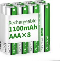 "Granicell" AAA įkraunamos baterijos 1100 mAh didelės talpos 1500 ciklų 1,2 V NiMH mažo savaiminio išsikrovimo AAA baterijos, 8 vnt.