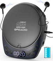 "Greadio" nešiojamasis CD grotuvas su ausinėmis, įkraunamas "Discman" CD grotuvas automobiliui ir namams, "Walkman" CD grotuvas su "Anti-Skip" funkcija, palaiko CD/MP3/WMA/TF/AUX/Lock