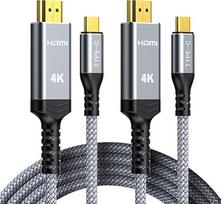"Highwings" USB C ir HDMI kabelis 4K @ 60Hz 1,8 m, 2 vnt., USB C HDMI UHD "Thunderbolt 3/4", suderinamas su "iPhone 17/16/15 Pro", "MacBook Pro/Air", "iPad Pro/Air", "Surface", "Galaxy" ir kt.
