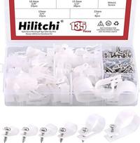 "Hilitchi" plastikiniai kabelių spaustukai R tipo varžtų tvirtinimo kabelių spaustukų asortimentas su varžtais, skirtas kabelių valdymui, kabelių tvarkymui (spaustukai nuo 6 mm iki 23 mm), baltas 135 vnt.
