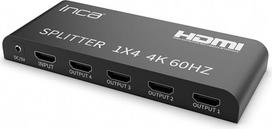 "inca IHSK-460", HDMI skirstytuvas, 1 įvesties ir 4 išvesties 4K@60Hz, HDMI 2.0, HDCP 2.2, HDR ir 3D, 1x4 skirstytuvas, 4 prievadai PS5, "Xbox", "Fire TV", projektoriui