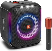 "JBL PartyBox Encore Essential" nešiojamasis vidaus ir lauko vakarėlių garsiakalbis su įmontuotais žibintais, IPX4 apsauga nuo purslų, giliais bosais ir 10 val. veikimo trukme, juodas