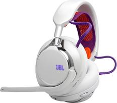 "JBL Quantum 950" belaidės daugiaplatformės "Bluetooth" žaidimų ausinės su "JBL Quantum" kambario garsu ir galvos sekimu, triukšmą slopinančiu mikrofonu, USB-C kabeliu, 50H baterija ir keičiamomis dalimis, baltos spalvos