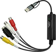 "Leikurvo" RCA AV į USB C konverteris Vaizdo įrašymo kortelės adapteris, VHS į USB 2.0 vaizdo įrašymo įrenginį, vaizdo įrašų keitiklis, VHS skaitmeninimo įrenginio keitiklis, AV NTSC PAL vaizdo įrašas S Vaizdo kompozito į USB keitiklis