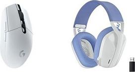 "Logitech G305 Lightspeed" belaidė žaidimų pelė ir "Logitech G435 Lightspeed" belaidės "Bluetooth" žaidimų ausinės, baltos spalvos