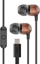 "Marley House of Smile Jamaica" USB-C laidinės ausinės su 9,2 mm garsiakalbiu - tvarios laidinės ausinės, nesipainiojančios, su integruotu mikrofonu muzikai ir skambučiams, juodos spalvos, su parašu
