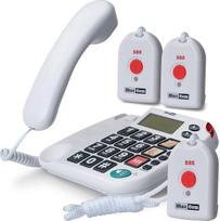 "Maxcom KXTSOS" senjorų telefonas su radijo avariniu siųstuvu, laidinis fiksuotojo ryšio telefonas su 3 siųstuvais, dideliais mygtukais, adapterio kištuku, suderinamas su klausos aparatu