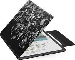 "MoKo" magnetinis dėklas naujam 11 colių "Kindle Scribe 2025" (3 kartos) ir "Kindle Scribe Colorsoft 2025" (1 kartos) - plonas "Folio Premium" PU odos dangtelis su rašikliu ir automatiniu miego budinimu, linijinė gėlė