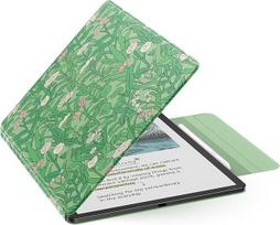 "MoKo" magnetinis dėklas naujam 11 colių "Kindle Scribe 2025" (3 kartos) ir "Kindle Scribe Colorsoft 2025" (1 kartos) - plonas "Folio Premium" PU odos dangtelis su rašikliu ir automatiniu miego budinimu, žalia gėlė