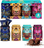"Monty Bojangles" triufelių skardinės su kakava (4 x mini skardinės, pripildytos prabangių šokoladinių triufelių), 4 skanūs skoniai: "Choccy Scoffy", "Flutter Scotch", "Cocoa Nibs Night", "Coconut Crush