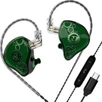 "ND Venus In-Ear Monitor" ausinės, 10 mm dvigubas magnetinis dinaminis draiveris, IEM ausinės, "HiFi" laidinės žaidimų ausinės, 2 kontaktų nuimamas kabelis (su mikrofonu, žalias)