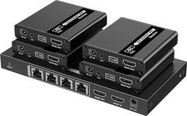 "PremiumCord" HDMI 1-4 skirstytuvas + ilgintuvas per CAT6/6a/7, Ultra HD 4K @ 30Hz 70 m, metalinis korpusas, 4 imtuvai su maitinimo šaltiniais, Dolby TrueHD, 3D, EDID, CEC, HDCP2.2