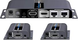 "PremiumCord" HDMI 1-2 skirstytuvas + 2x ilgintuvas per jungiamąjį kabelį CAT6/6a/7, su maitinimo šaltiniu, metalinis korpusas, vaizdo raiška "Full HD 1080p 60Hz", 3D, HDCP, juoda spalva