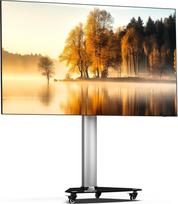 "Proton 100" mobilusis TV stovas, sukamas, lizdai, USB lizdai, aukštis VESA 135 cm, portreto / kraštovaizdžio formatas 32-75 coliai, 40 kg, aliuminis, juodas