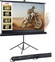 "Pyle" projektoriaus ritininis užuolaidinis ekranas, 80 colių 16:9 HD 4K, projektoriaus ekranas su trikoju ir juodu rėmeliu, reguliuojamo aukščio, lengvai nešiojamas su krepšiu, skirtas patalpoms ir lauko filmams ir pristatymams