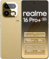 "realme 16 Pro+" 5G išmanusis telefonas 12 + 512GB, "Master Gold", 6,8 colio AMOLED 144 Hz, 80 W itin greitas įkrovimas, 7000 mAh baterija, 200 MP triguba kamera, "Snapdragon 7 Gen4", 50 MP priekinė kamera, "Corning Gorilla Glass 7i", IP69 | AI sukurtas