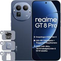 "realme GT 8 Pro" 5G mobilusis telefonas, 12 + 256GB, "Snapdragon 8850", 200 MP teleobjektyvo jutiklis, 50 MP OIS fotoaparatas, 6,78 colių AMOLED 2K 144 Hz ekranas, 7000 mAh baterija, "Next AI", IP68, mėlynas, pridedamas adapteris