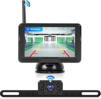 "Rimoody" belaidis atbulinės eigos kameros rinkinys, numerio ženklo atbulinės eigos kamera su HD 5 colių IPS monitoriumi ir IP69 vandeniui atsparia naktinio matymo plačiakampe atsargine kamera su atbulinės eigos pagalba furgonams, automobiliams, sunkvežim