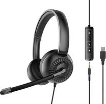 "Speedlink METIS" USB stereofoninės ausinės - lengvos laidinės ausinės su mikrofonu ir nuotolinio valdymo pulteliu, USB-A ir 3,5 mm lizdo kištukas, laikymo krepšys, juodos spalvos