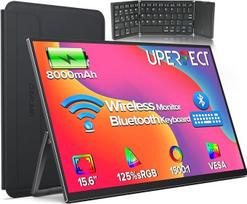 "UPERFECT" belaidis nešiojamasis monitorius su 8000 mAh baterija / "Bluetooth" sulankstoma klaviatūra / rankove, 15,6 colio 125 % sRGB 1080P belaidis nešiojamasis nešiojamasis ekranas nešiojamajam kompiuteriui / kompiuteriui / telefonui, palaiko "AirPlay"