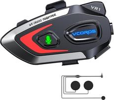 "VCOROS" motociklininko šalmo ausinės VR1, motociklo ausinės šalmas tik vienam asmeniui, atsparus vandeniui IPX6, motociklo šalmo "Bluetooth" garsiakalbiams, laisvų rankų skambinimui, muzikos skambučių valdymui (minkštas mikrofonas)