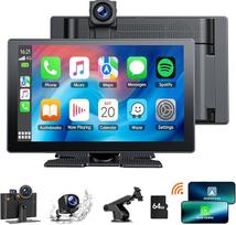 "Volam" 9 colių belaidis "A-pple Carplay" ekranas "Android" automobiliui, nešiojamasis automobilinis radijo imtuvas "Carplay" ekranas su 4K prietaisų kameros priekine galine kamera, 1080P atbulinės eigos kamera, "Mirror Link", GPS, "G-oogle", "Siri", 64G