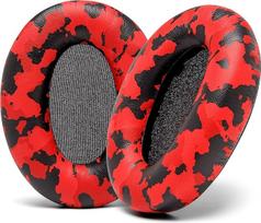 "WC Wicked Cushions" itin storos pakaitinės ausinių pagalvėlės, suderinamos su "Sony WH-1000XM3" ausinėmis - raudonasis kamufliažas