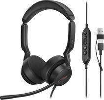 "Yealink UH44" laidinės ausinės su dviguba USB jungtimi ir dvigubu mikrofonu, slopinančiu triukšmą USB-C/A adapteriu, skirtos kompiuterių skambučių centrui biure su "Busylight Teams" sertifikatu