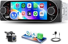 1 DIN automobilinis radijas su 5,1 colio IPS ekranu ir belaidžiu "Carplay Android Car", "Bluetooth" 5.2 laisvų rankų įranga HD ekranas su "Mirror Link" USB/AUX FM radijas SWC EQ atbulinės eigos kamera + mikrofonas