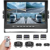 1080P galinio vaizdo kamerų rinkinys su 4 AHD kameromis, 9" DVR Quad Split monitorius IP68 įvertinta naktinio matymo priekinio ir galinio vaizdo kameros su 2x10 m + 2x20 m kabeliais, tinka sunkvežimiams, priekaboms