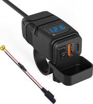12 V USB lizdas automobilinis įkroviklis su jungikliu, automobilinis USB įkroviklis automobilinis QC3.0 PD C tipo su jungikliu, automobilinis įkroviklis USB C, atsparus vandeniui, skirtas nameliams ant ratų, motociklams, valtims, jachtoms (mėlynas)