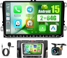 2+64G FM RDS radijas "Android" automobilinis radijas Belaidis "Carplay" VW Skoda Golf 5 Golf 6 Polo Passat Tiguan Touran ekranas "Android" automobiliui, 9 colių jutiklinio ekrano radijas su "Bluetooth" HiFi navigacija SWC atbulinės eigos kamera