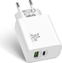 30W USB-A USB-C įkroviklio adapteris "iPhone 17 17e 16 15 14 13 12 11 Pro Max Plus SE XS 16e, "iPad", "Samsung", "Pixel", mobiliesiems telefonams 2 prievadų USBC maitinimo adapteris PD/QC maitinimo adapterio kištukas Greitasis įkroviklis