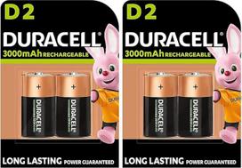 4 x "Duracell D" įkraunama 3000 mAh (2 lizdinės pakuotės po 2 baterijas) 4 baterijos