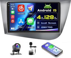 4+128G "Android" automobilinis radijas su ekranu, skirtas "Seat Leon" 2005-2012 m. (kairioji pusė) Belaidis "Carplay", automobilinis radijas su navigacija, 9 colių įstrižainės ekranas, "Android Car/FM/RDS/Reversing Cam