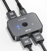 8K @ 60Hz HDMI 2.1 skirstytuvas, XAOSUN 4K @ 120Hz HDMI jungiklis, aliumininis dvikryptis 2 in 1 Out/1 In 2 Out apvalkalas, palaiko eARC, VRR, 3D, HDR, CEC, suderinamas su PS5/4, Xbox, TV Stick, DVD,