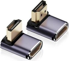 8K HDMI 90 laipsnių adapteris (2 vnt.) - aukštyn ir žemyn nukreiptas HDMI vyriškos ir moteriškos lyties 48Gbps itin didelės spartos HDMI adapteris dešiniuoju kampu su LED ekranu, skirtas nešiojamojo kompiuterio TV monitoriui PS5 Xbox