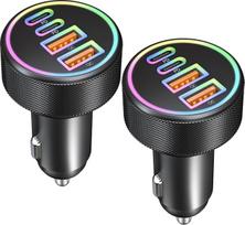 90W 2 pakuotės cigarečių žiebtuvėlio USB C, 4 prievadų dvigubas 45W USB-C ir USB-A 12 V adapteris PD/QC automobilinis greitasis įkroviklis, skirtas iPhone 17e/17/Air/16/16/16e/15 Pro Max, Samsung S26/S25