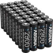 ABSINA AA įkraunama baterija, 2900, 32 vnt., NiMH AA baterija, 1,2 V ir ne mažiau kaip 2650 mAh, AA įkraunamos baterijos, skirtos prietaisams, suvartojantiems daug energijos, AA baterijos, skirtos "Flash", "Wii" ir "Xbox
