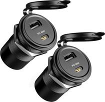 acegoo 12V USB C lizdas 65W PD ir 18W QC, 12 voltų automobilinis USB lizdas 12 voltų automobilinis cigarečių žiebtuvėlis Vandeniui atsparus nešiojamojo kompiuterio įkroviklis, skirtas kemperiui, motociklui, valčiai, sunkvežimiui, priekabai, 2 vnt.