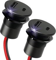 Aliuminio USB C steckdose 12V Auto Wohnmobil Einbau Buchse 12 Volt, USB-C PD3.0 & USB-A QC3.0 für Boot Wohnwagen Camper LKW ( 2 Stück)