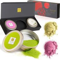 Arbatos "Uniqo Matcha" miltelių rinkinys su rožine, vaniline ir gryna Matcha, arbatos dovanų rinkinys su drakono vaisių milteliais ir Matcha Latte milteliais