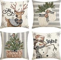 Artoid Mode Sniego žmogus elnias pirštinės Holly Buffalo pledas Kalėdų pagalvėlių dangteliai rinkinys 4 45 x 45 cm Žiemos dekoratyvinės pagalvėlės dangtelis Sofa Gyvenamasis kambarys apdaila
