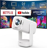 Aurzen D1 oro išmanusis projektorius su "Netflix", "Dolby Audio", lauko projektorius 1080P su HDR10 ir 4K palaikymu, mini nešiojamasis projektorius su USB-C PD, TOF automatiniu fokusavimu, trapecijos korekcija, "WiFi" ir "Blood