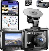 AZDOME Dashcam Automobilinė priekinė galinė 4K/2.5K GPS WiFi Dash Cam automobilinė kamera su Starvis, 64GB SD kortelė, automobilinė kamera, parkavimo stebėjimas, super naktinis matymas, WDR, 170° platus kampas, G jutiklis, įrašymas kilpa, GS63H Pro