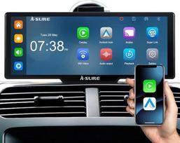 Belaidis "Carplay" "Android" automobilio ekranas su 10,26 colių nešiojamuoju automobiliniu radiju 4K Dash Cam priekinė 1080P atbulinės eigos kamera Ekranas Bluetooth WiFi Mirror Link 64GB TF kortelė (juoda)